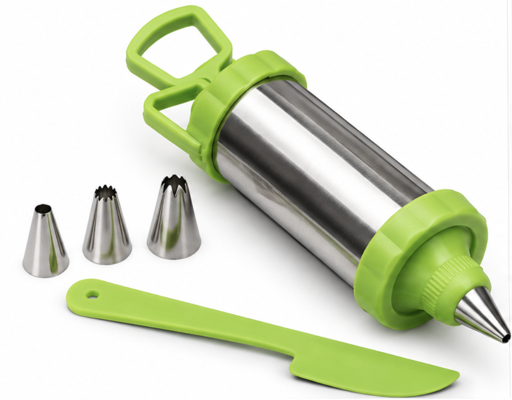 Seringa pentru Decorarea Prajiturilor din Inox cu 3 Duze si Spatula